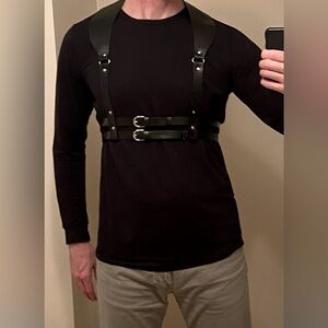 Faux Leather Harness Black with Silver Accents for Costume or Cosplay Buckles